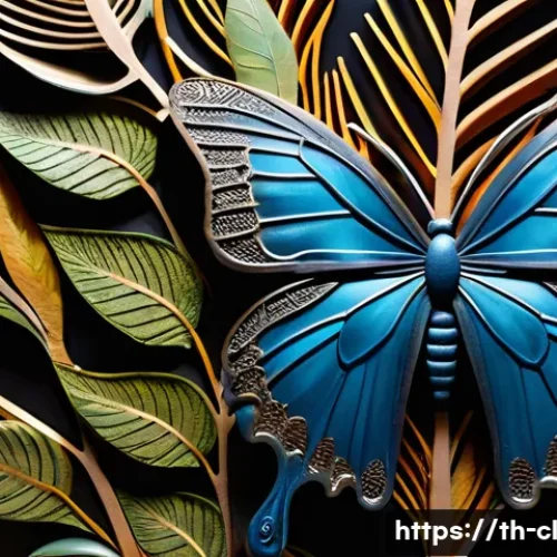 Home 32 생체모방 예술의 창작 과정 - A detailed close-up of a mixed-media bio-inspired art sculpture combining natural elements like drie...