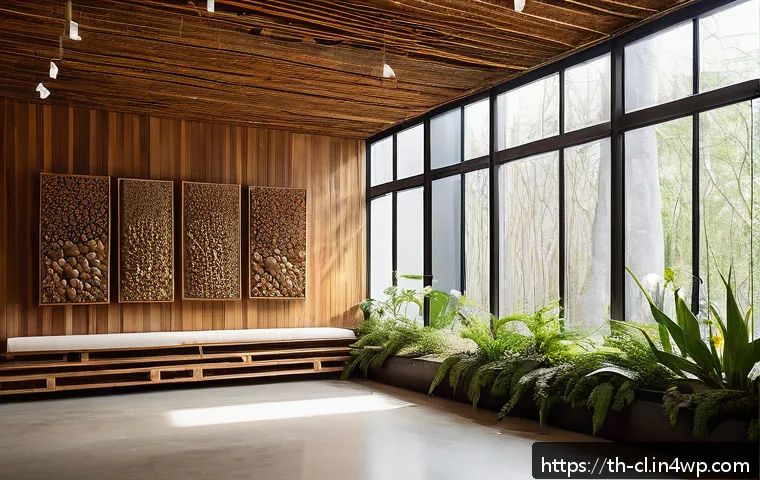 생체모방 예술의 디자인 프로세스 - A modern art gallery interior bathed in soft natural light from large windows, featuring sculptures ...
