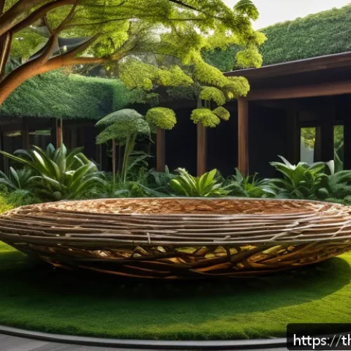 Home 29 생체모방 예술 집합체의 특징 - A detailed bio-art installation inspired by natural leaf patterns and bird nest structures, featurin...